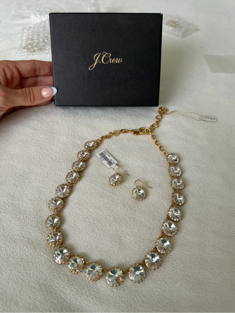 J. Crew Gold Crystal Statement Necklace & Earring Set - Clear - Picture 1 of 6